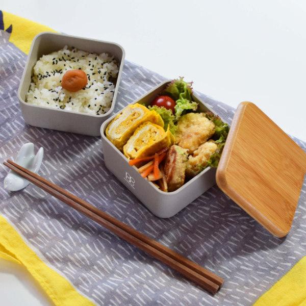 お弁当箱 2段 600ml 抗菌 竹蓋 Bamboo Base スクエアネストランチ