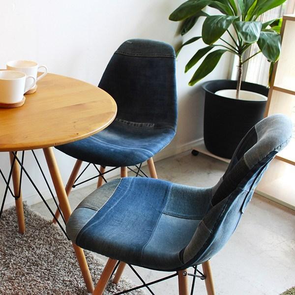 東馬（Tohma） チェア 座面高44cm デニム パッチワーク 木製 イームズ