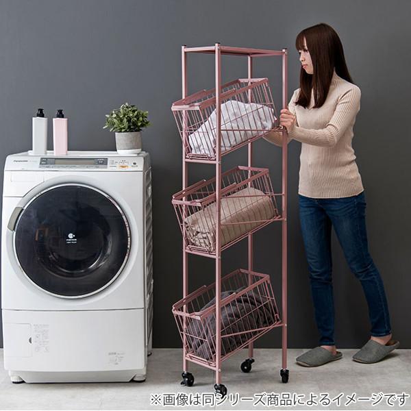 ランドリーワゴン 3段 ワイド 幅38cm 棚付きバスケット ニュアンス