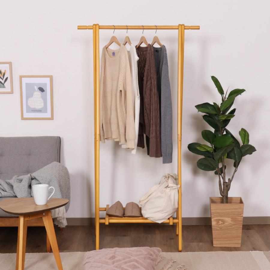 不二貿易 ハンガーラック 幅75cm 折りたたみ式 天然木