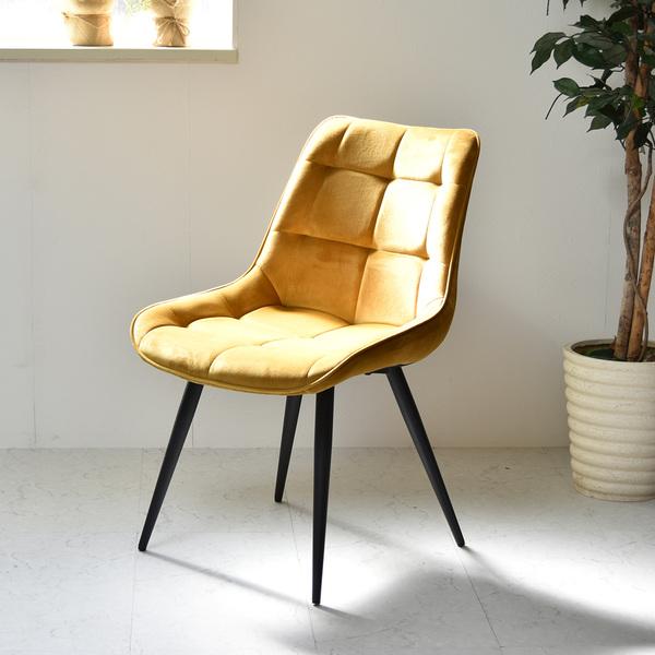 ダイニングチェア 座面高42cm ベロア ステッチ チェア スチール脚