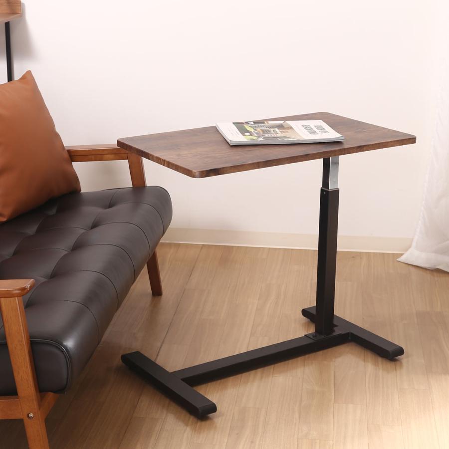 昇降式コ字型サイドテーブル：ソファ＆ベッドサイド対応 不二貿易 サイドテーブル コの字 幅70cm 昇降式 木目調 サイド