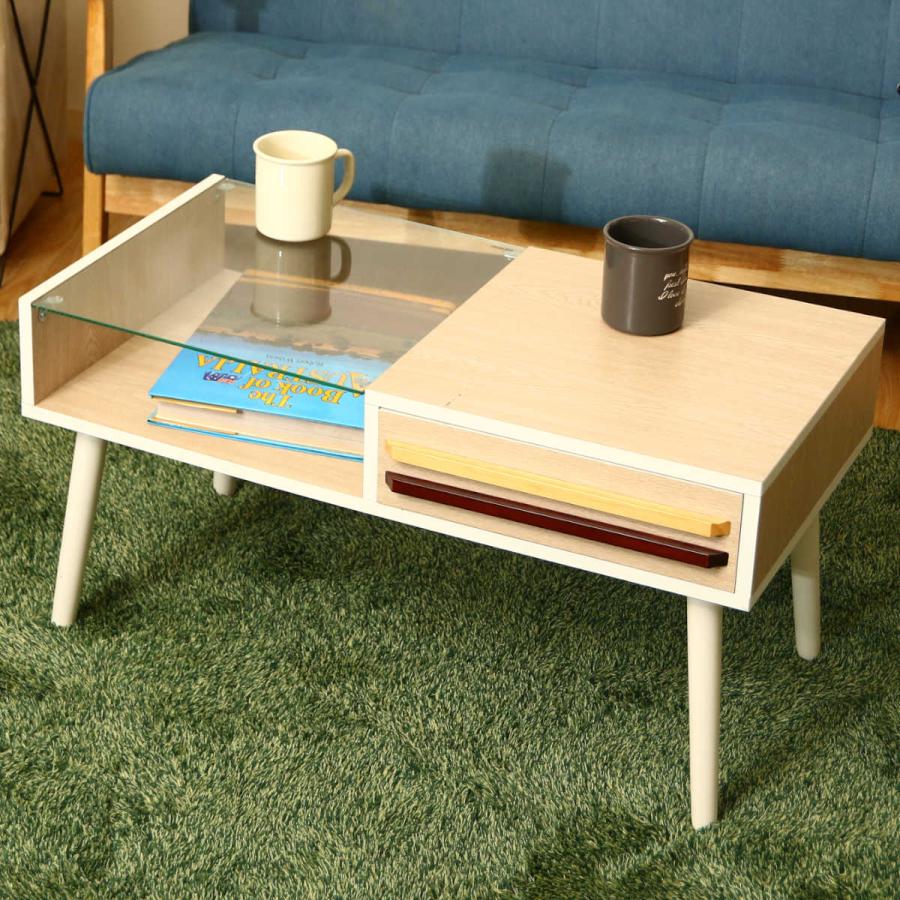 不二貿易（Fuji Boeki） センターテーブル 幅80cm ガラス 木製