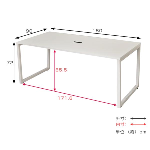 ミーティングテーブル 幅180cm ホワイト オフィス テーブル デスク コンセント スチール脚 ロの字脚 （ 会議用テーブル 幅 180 【ハンギング】 打合せ ）