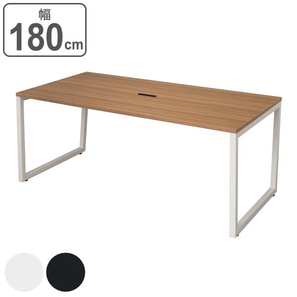 （法人限定） ミーティングテーブル 幅180cm ブラウン オフィス テーブル デスク コンセント スチール脚 ロの字脚 （ 会議用テーブル 幅 180 打合せ ）｜colorfulbox