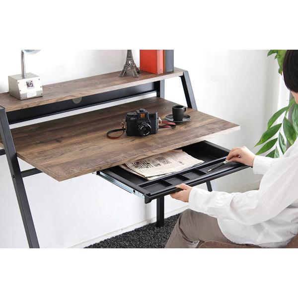 東馬（Tohma） デスク 幅96cm ラック付き スチール脚 木目調 コード穴