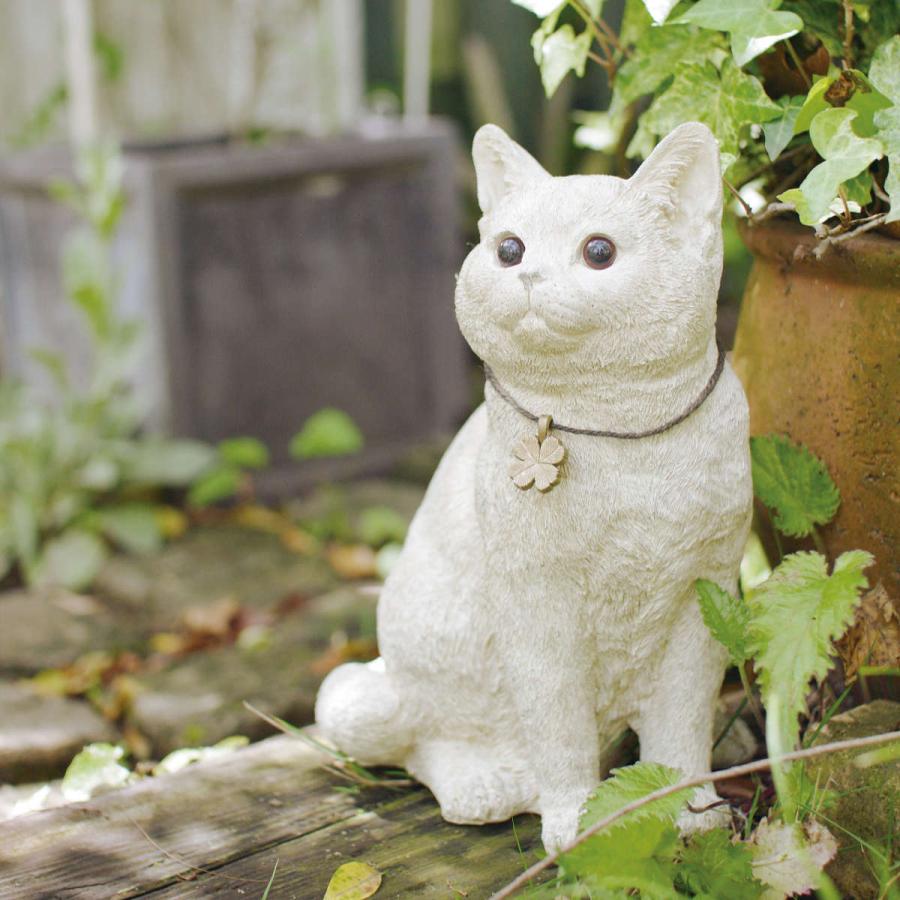 ガーデンオーナメント 置物 猫 アンティークホワイト （ ガーデニング オーナメント 置き物 ガーデン 庭 窓辺 オブジェ ネコ ねこ ）｜colorfulbox