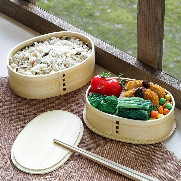 未使用 曲げわっぱ　重箱　行楽弁当　弁当箱　入れ子　脱プラ 弁当箱 曲げわっぱ 2段 800ml 小判型 入れ子 （ 木製 ランチボックス