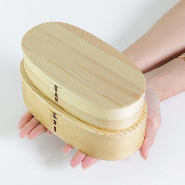 弁当箱 曲げわっぱ 2段 1000ml 小判型 入れ子 （ 木製 ランチボックス