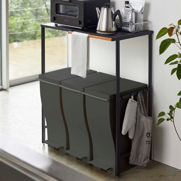 【tower】 山崎実業 ゴミ箱上ラック 電子レンジラック ブラック 送料込み tower 特典付き 山崎実業 伸縮 ゴミ箱上ラック タワー