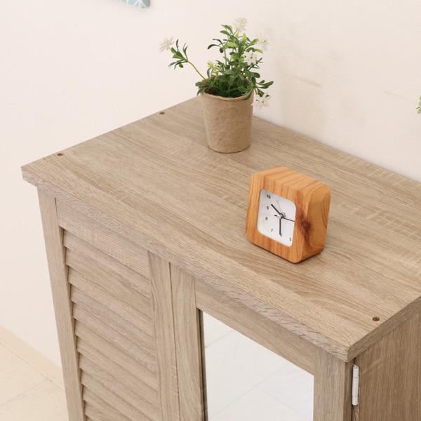 下駄箱 木製 ルーバー ミラー付き 幅60cm 組立品 （ 幅60 シューズラック シューズボックス 玄関収納 靴 収納 靴箱 靴入れ 脚付き クツ 通気性 チェスト ）の画像