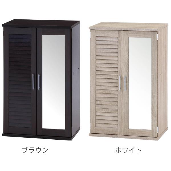下駄箱 木製 ルーバー ミラー付き 幅60cm 組立品 （ 幅60 シューズラック シューズボックス 玄関収納 靴 収納 靴箱 靴入れ 脚付き クツ 通気性 チェスト ）の画像