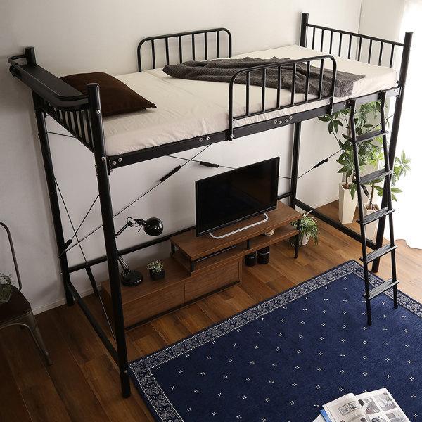 ロフトベッド シングル コンセント付き パイプベッド宮 ロフト北欧風二段ベッド ロフトベッド シングル コンセント付き パイプベッド宮 ロフト 子供