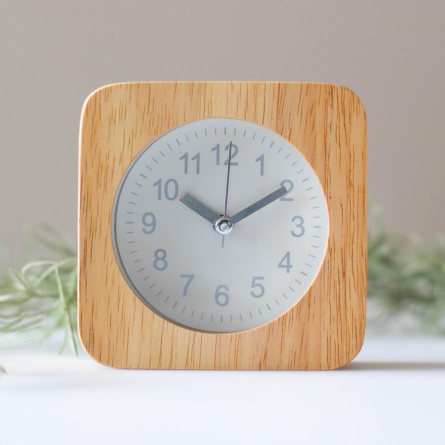 置き時計 ウッド スクエア 目覚まし時計 木製 アナログ インテリア