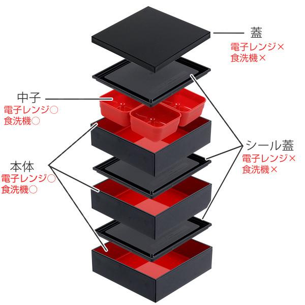 HAKOYA 弁当箱 重箱 3段 3900ml 4人 5人用 18cm 角 三段重 黒内朱