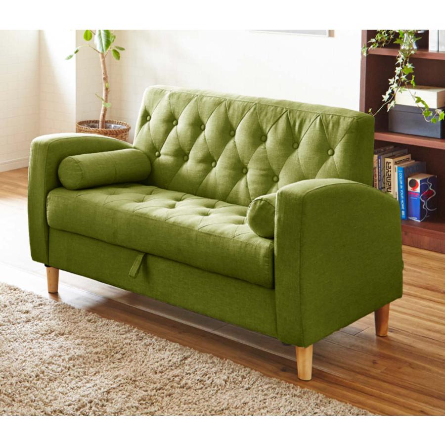 ソファ 二人掛け 幅123cm 収納付き ファブリック 肘掛け 脚付き