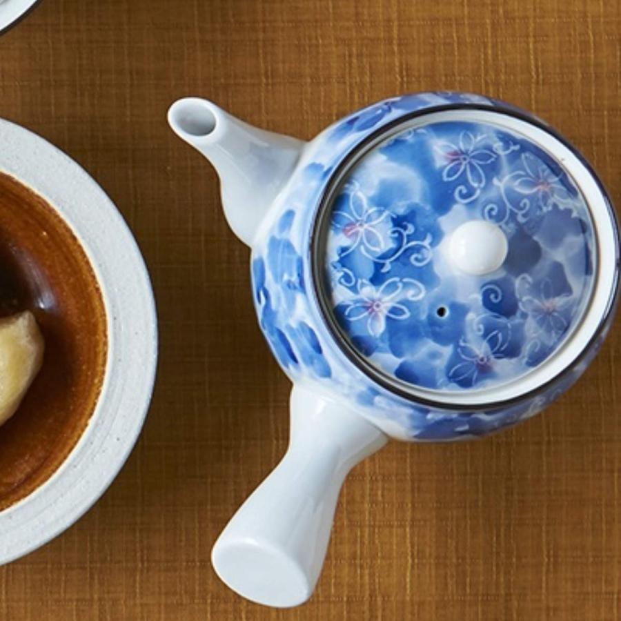 急須 370ml ダミ小花 茶こし付き ティーポット 陶器製 （ 横手型急須