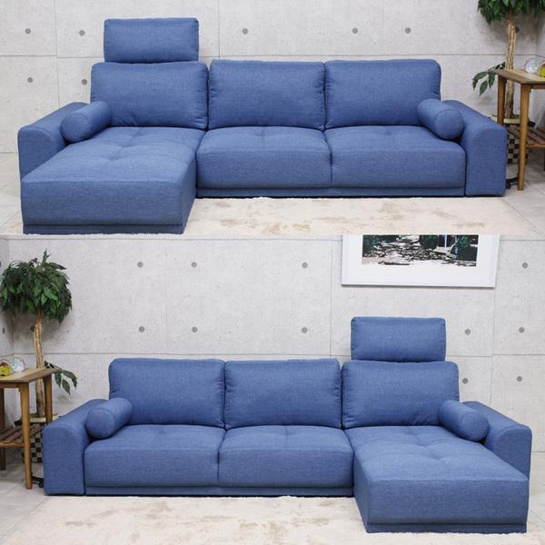 ソファ 三人掛け 幅209cm L字 ファブリック カウチソファ ローソファ