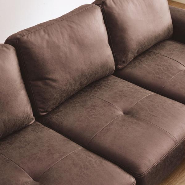 ソファ 三人掛け 幅209cm L字 レザー調 カウチソファ ローソファ