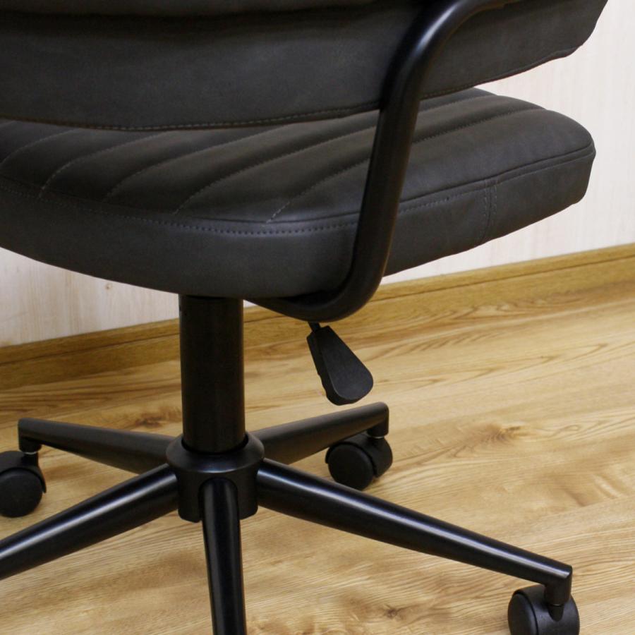 デスクチェア 高さ調節 座面高45〜55cm レザー調 キャスター 肘掛け