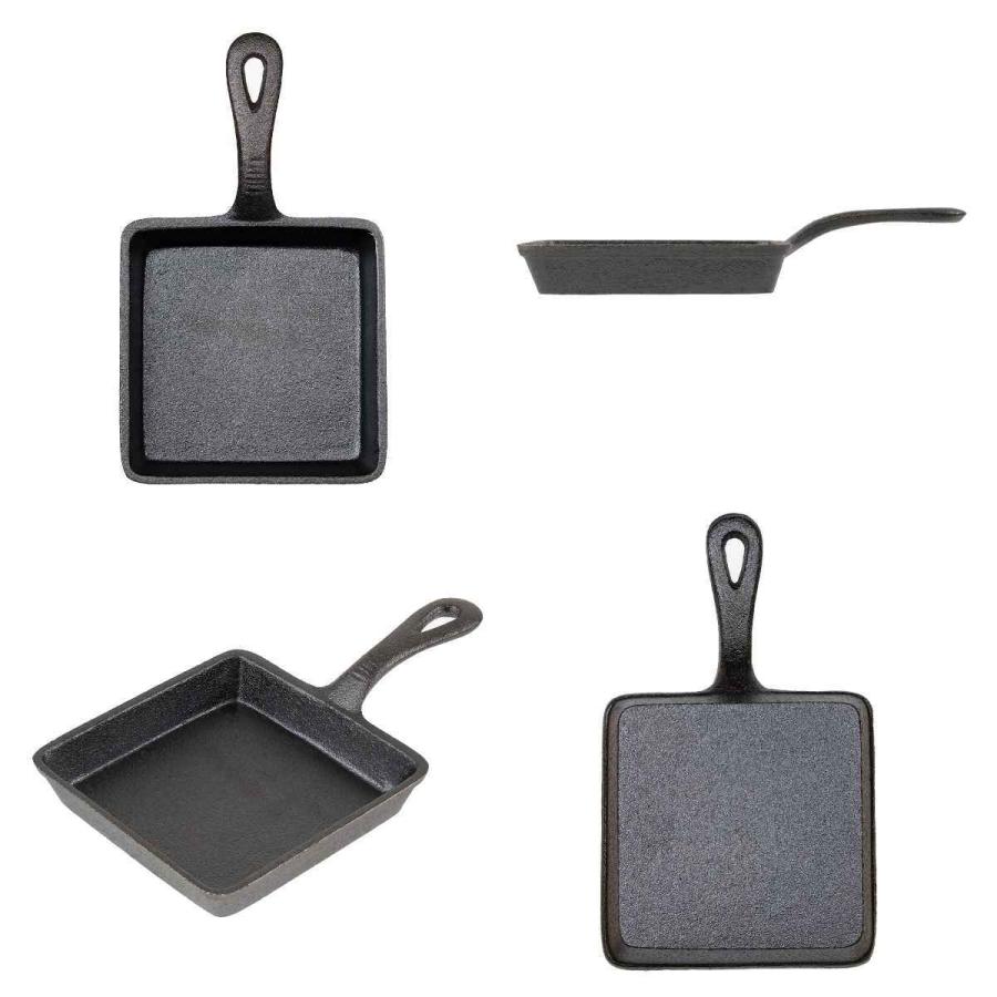 スキレット 13x13cm 角型 スプラウト 鉄鋳物 木製プレート付き （ ガス