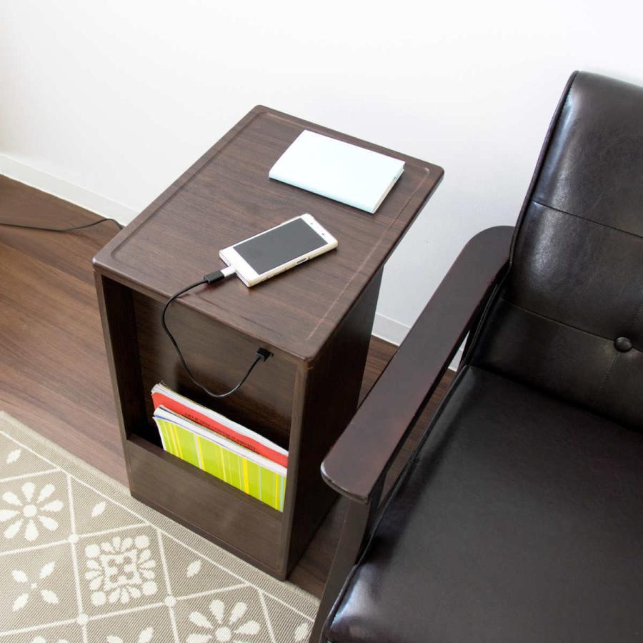 宮武製作所 サイドテーブル 高さ55cm 木目調 コンセント付き ラック