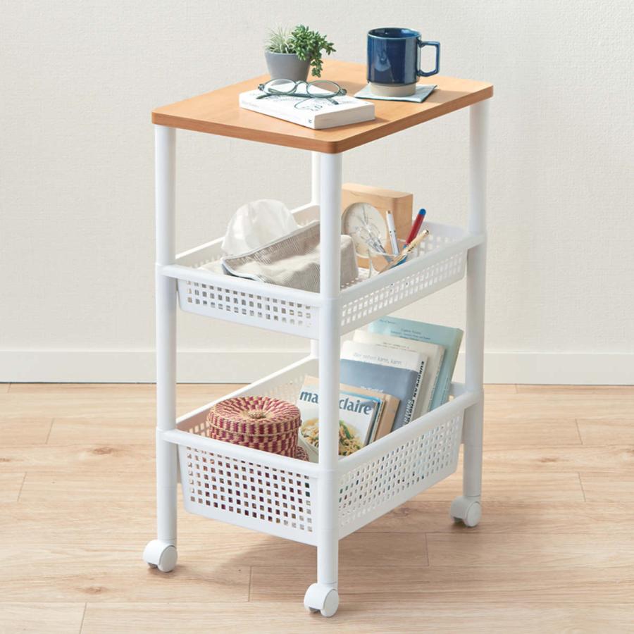 天馬 ウッドトップワゴン ワイド3段 （ ワゴン キャスター付き 3段