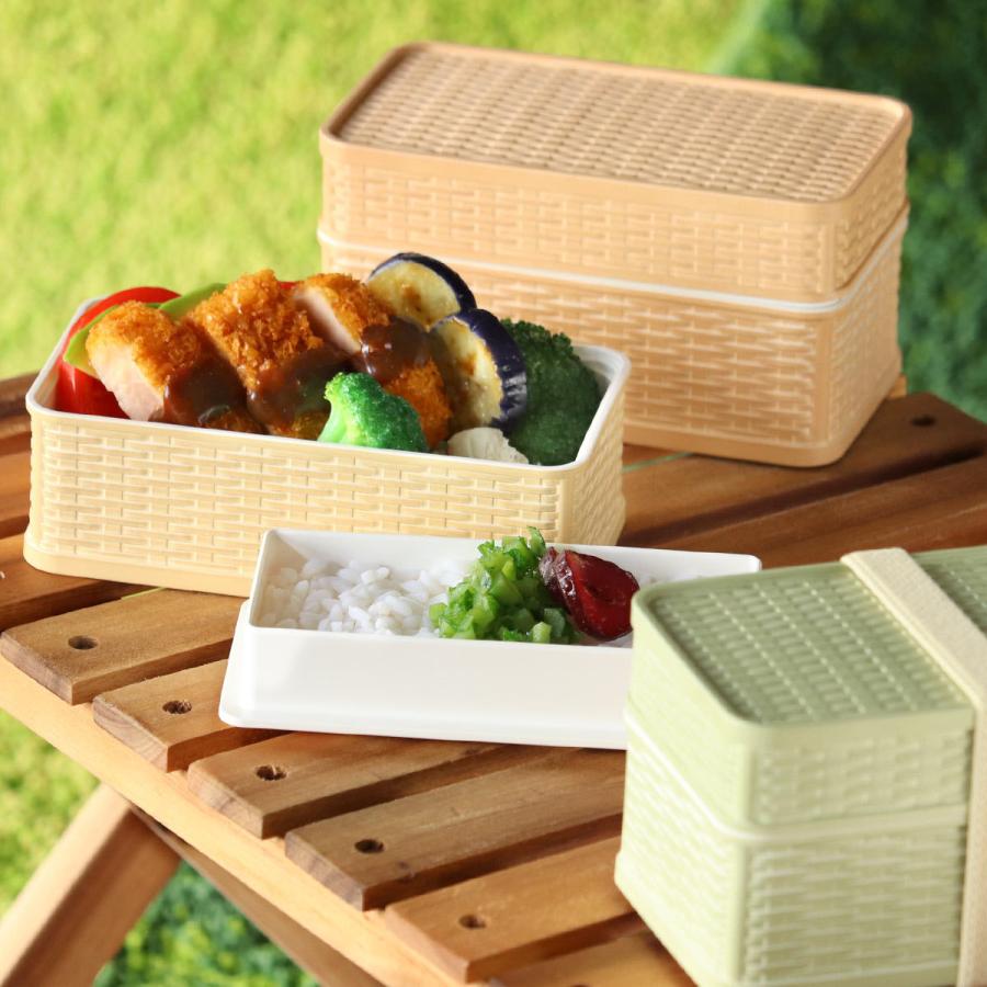 どどん！大容量 おしゃれ弁当箱 ブラウンランチボックス保温耐久人気ランチアイテム 弁当箱 2段 540ml ラット バスケット風 （ お弁当箱 ランチボックス 食