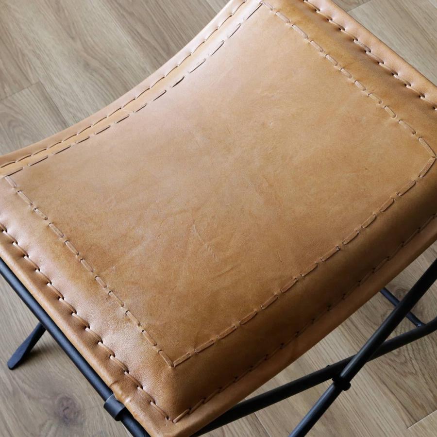 折りたたみ椅子 高さ44cm レザー アイアン アンティーク調 （ スツール