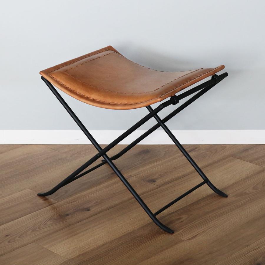 折りたたみ椅子 高さ44cm レザー アイアン アンティーク調 （ スツール