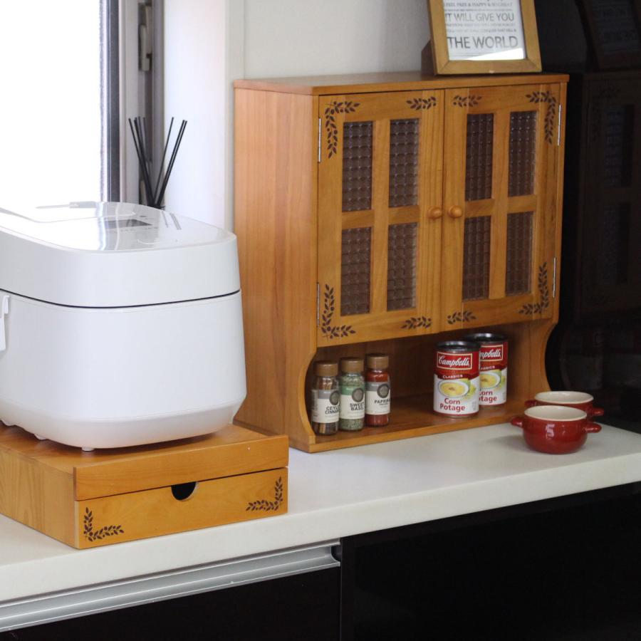 OSMAC 調味料ラック カウンター上調味料ラック 幅45cm リーフ柄 木製