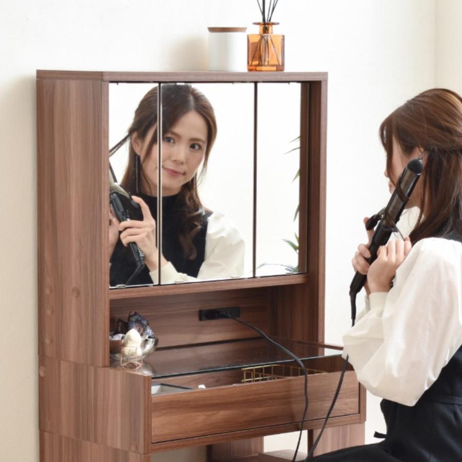 ドレッサー 高さ129cm 三面鏡 ガラステーブル （ ハイタイプ