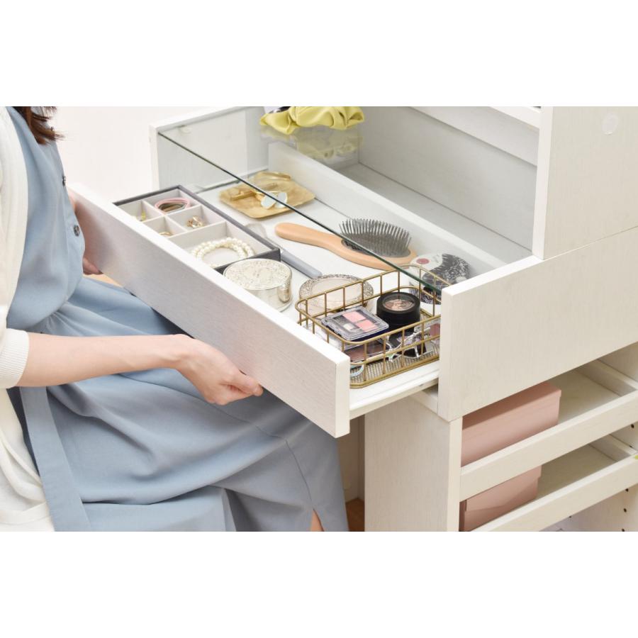 ドレッサー 高さ129cm 三面鏡 ガラステーブル （ ハイタイプ