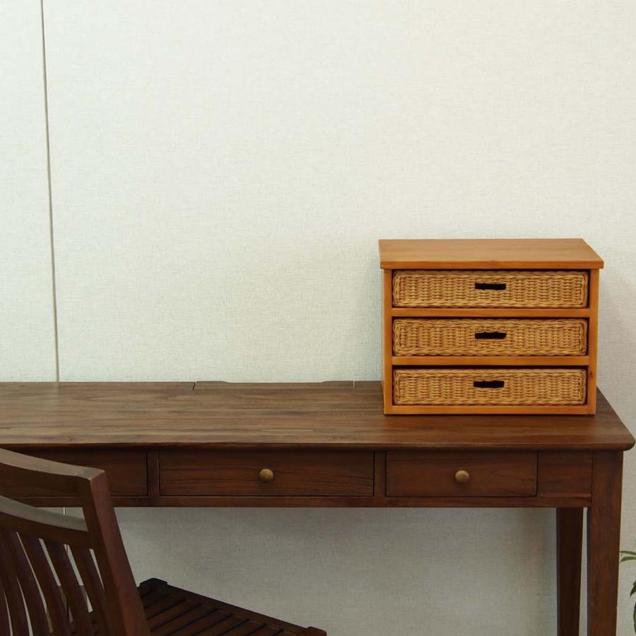 ミニチェスト 3段 A4収納 籐飾り引出し 幅38cm （ 収納ボックス 小物