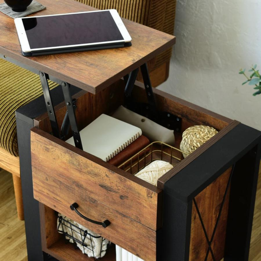 サイドテーブル 昇降式 高さ52.5〜64.5cm ヴィンテージ調 スチール