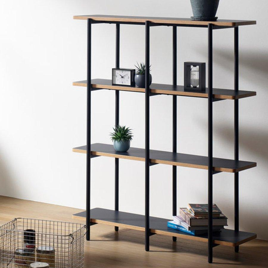 シンプルなオープンラック 4段 シェルフ 木目天板 幅56cm スチール脚