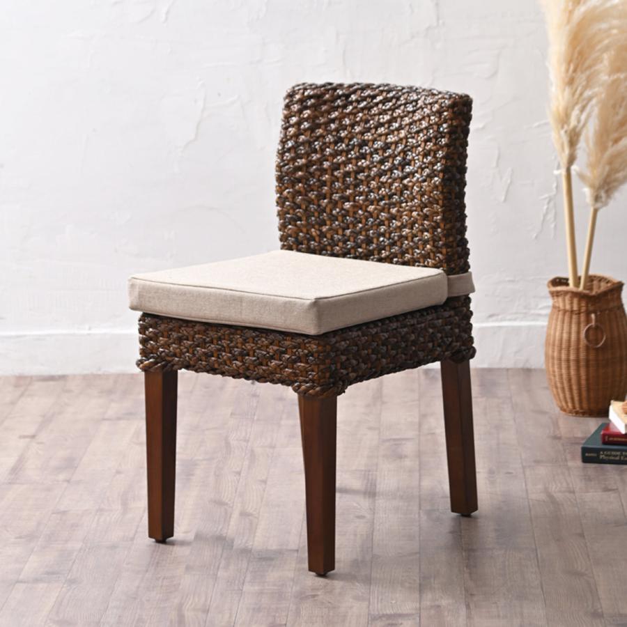 ダイニングチェア ウォーターヒヤシンス クッション付 アジアンテイスト 座面高49cm （ ダイニング リビング 椅子チェア 背もたれ付き 天然木脚 ）