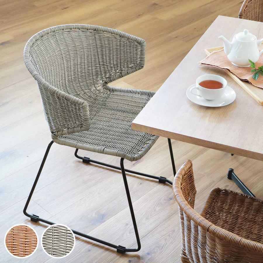 ダイニングチェア ラタン調 スチールフレーム 座面高45cm