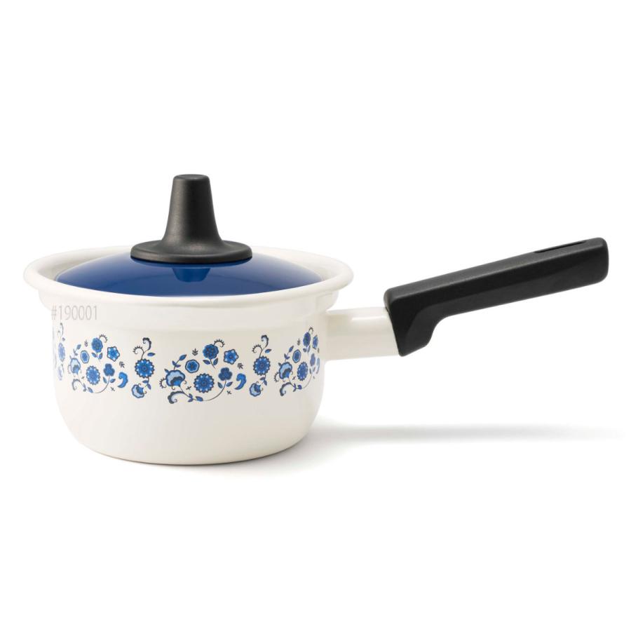 富士ホーロー ミルクパン 14cm IH対応 メモリーズ ブルーフラワー 片手