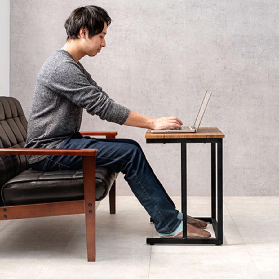 サイドテーブル　コの字　エンドテーブル　グレー　つくえ　デスク　ソファテーブル HAGiHARA（萩原） サイドテーブル 幅広 幅60cm 木目調 コの字