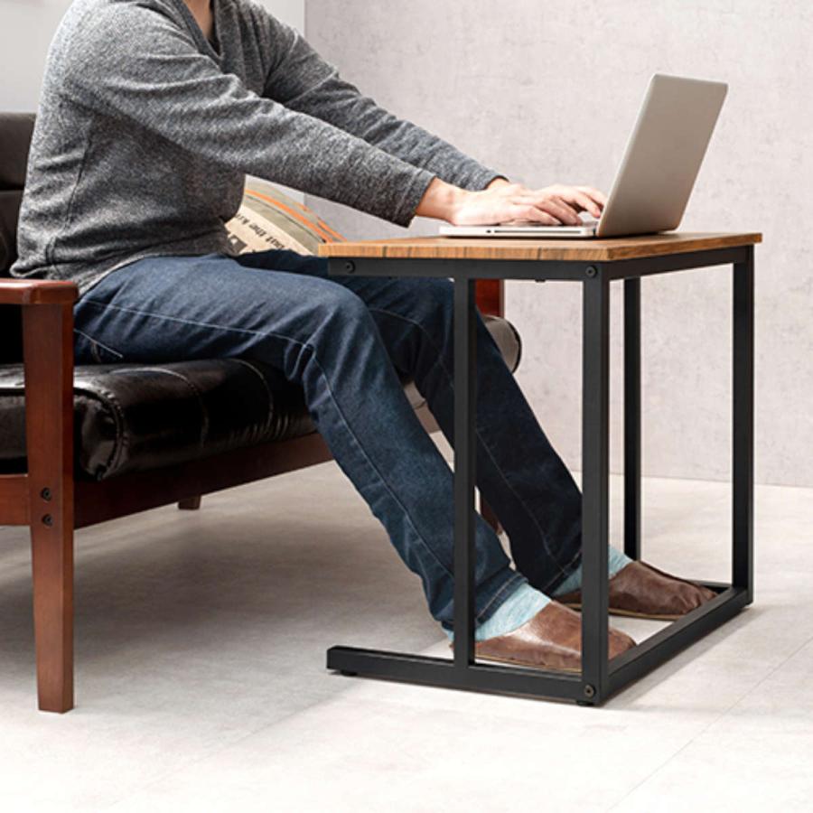 HAGiHARA（萩原） サイドテーブル 幅広 幅60cm 木目調 コの字