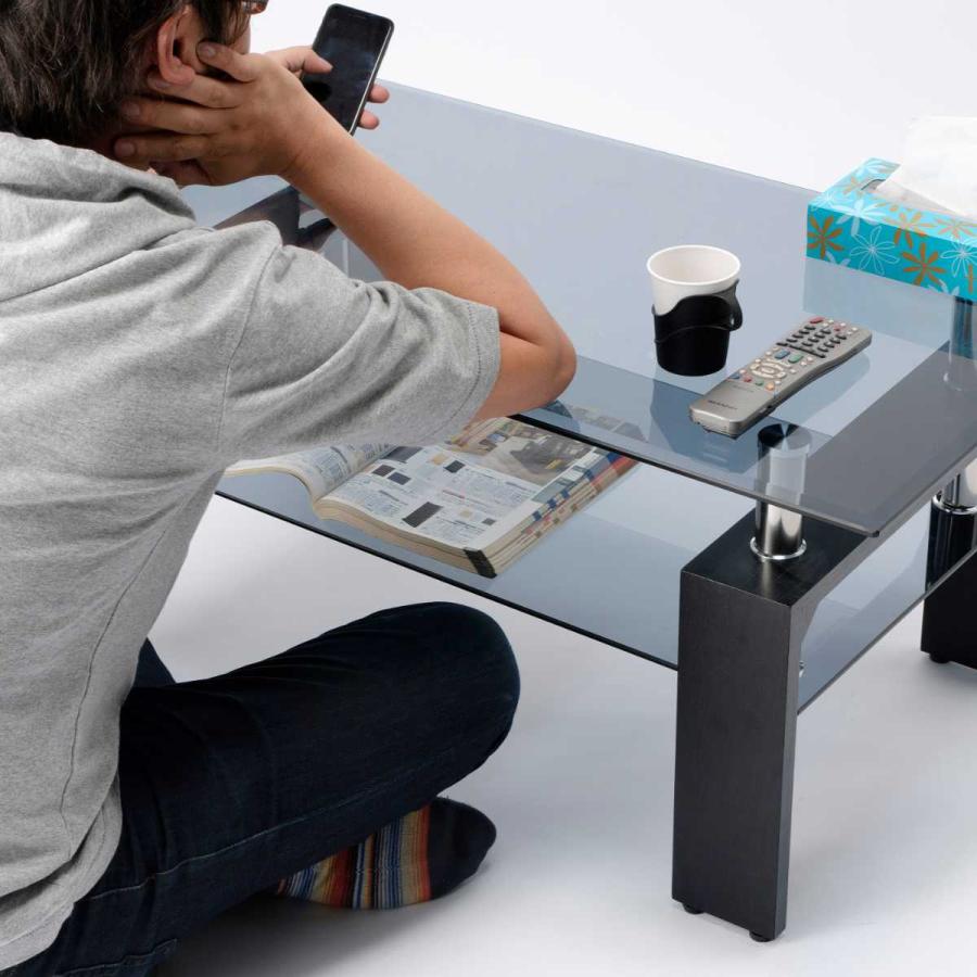 ガラステーブル 幅96cm クリアブラック ラック （ センターテーブル