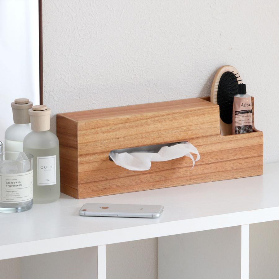 ちどり産業 ティッシュケース ティッシュボックス 収納付き 木製