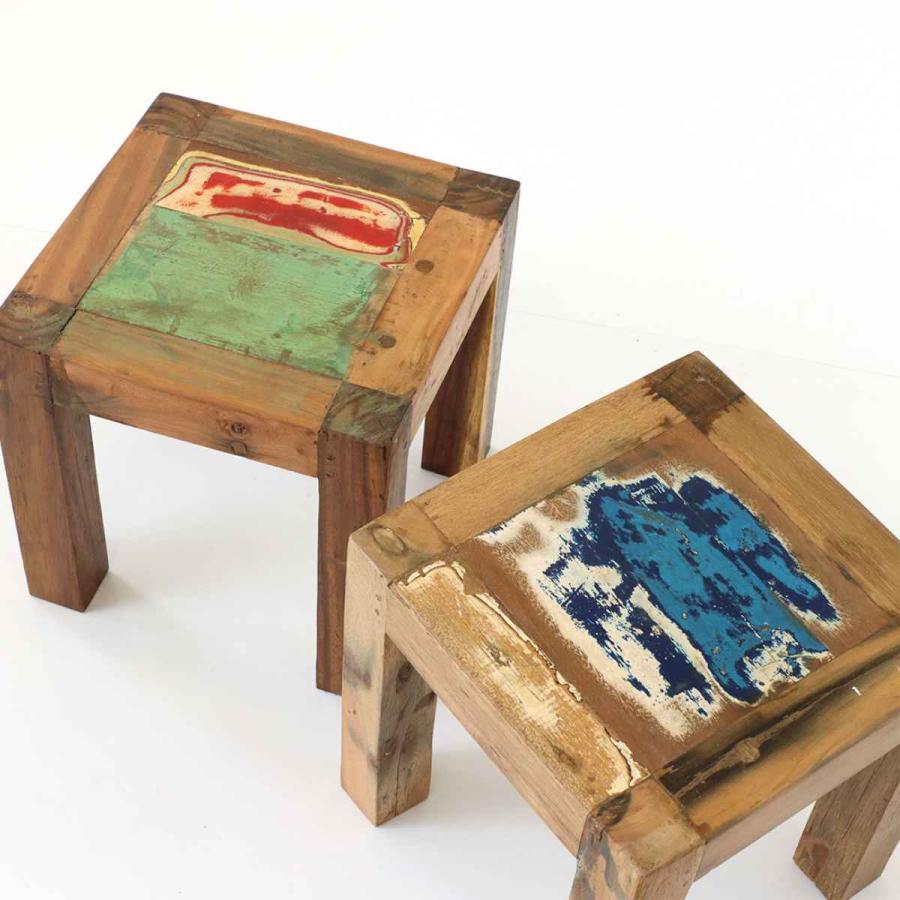 スクエアスツール ボート古材 高さ30cm 木製 （ スツール イス