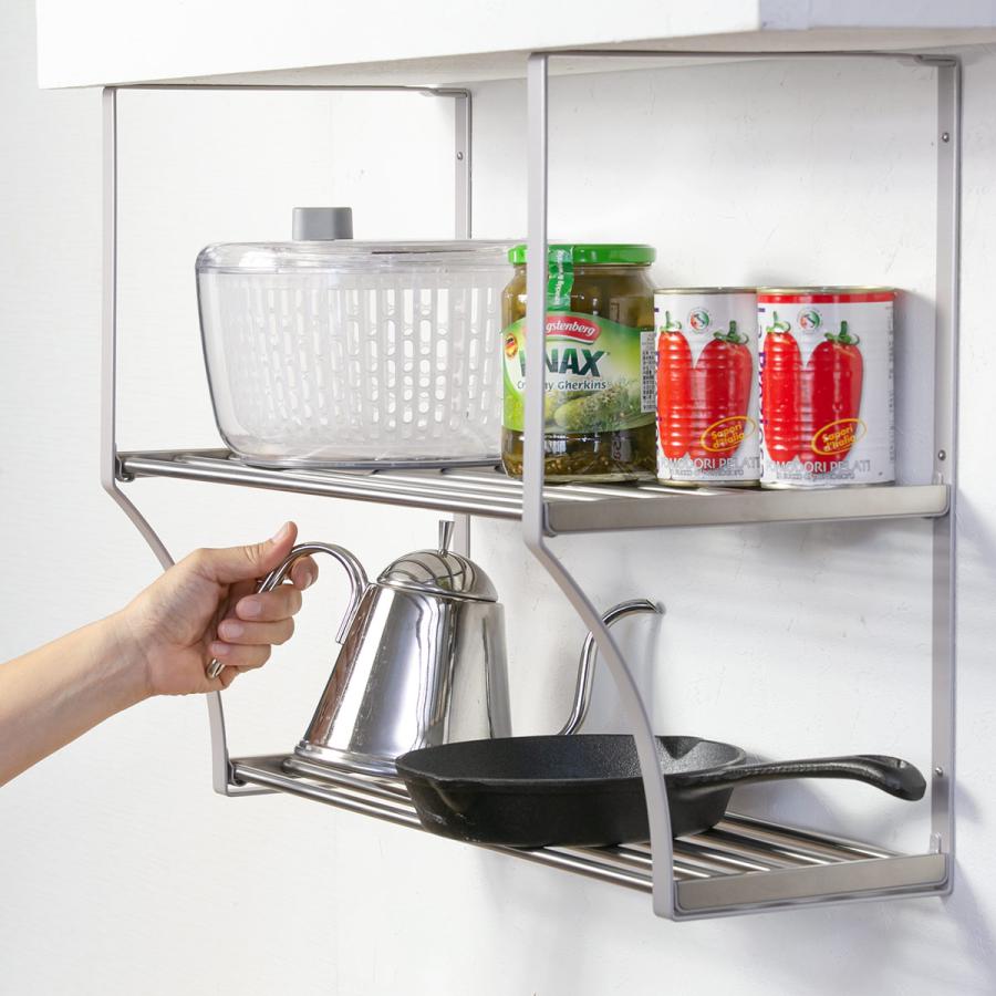 吊戸棚収納 パイプ棚A 2段 幅60cm 水切棚シリーズ ネジ止めタイプ