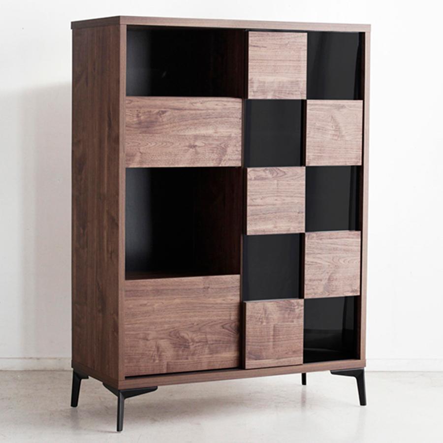 東馬 キャビネット 和モダンデザイン 強化ガラス 格子風 幅87cm