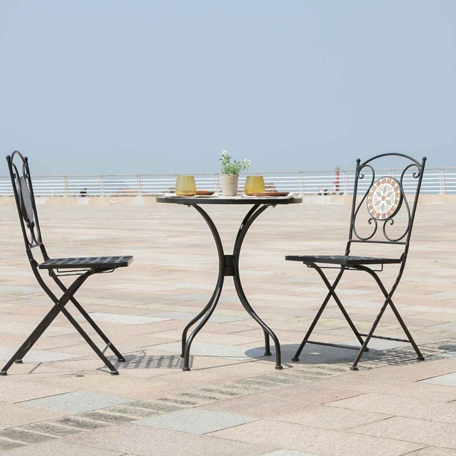 不二貿易（Fuji Boeki） ガーデンテーブル モザイクテーブル 花柄 直径