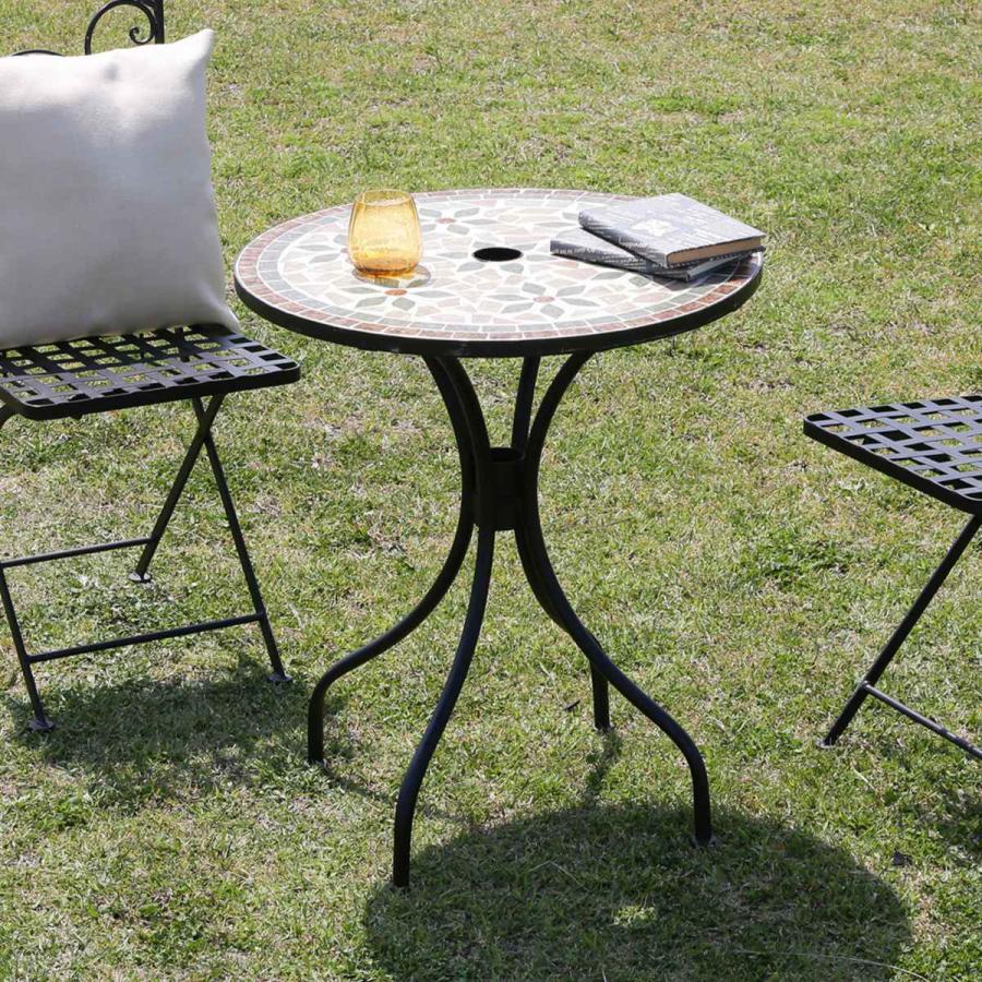 工場 モザイクテーブル 花柄 組立品【】 モザイクテーブル テーブル3点