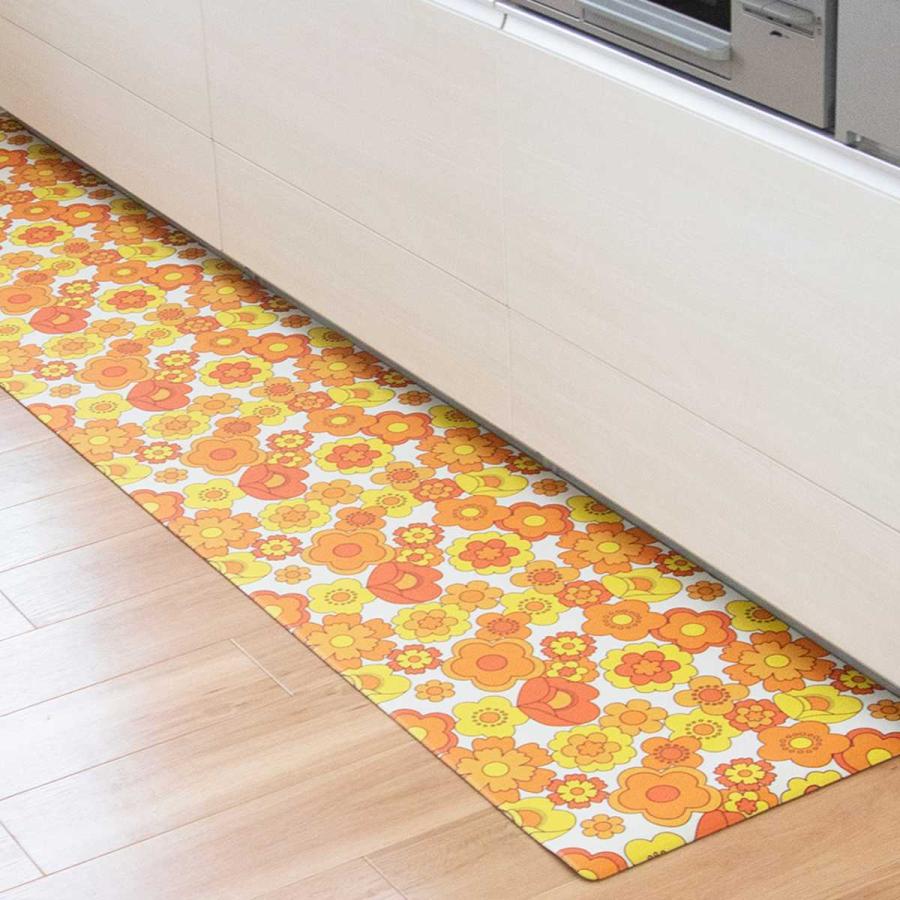 新品未使用品　キッチンマット　北欧　おしゃれ　インテリア　廊下マット　花柄家具 オカ キッチンマット レトロ 花柄 ルアンス 45×240cm （ 拭ける PVC
