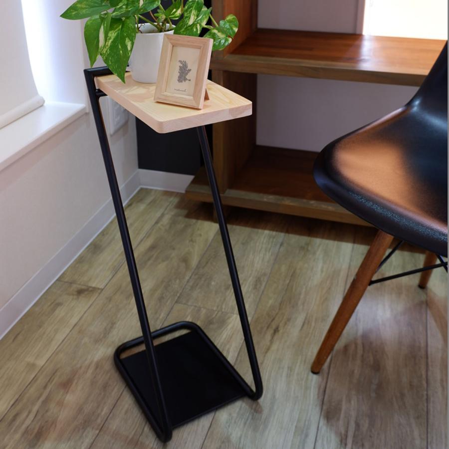 東谷 サイドテーブル 天然木天板 アイアン脚 ハイタイプ 幅29.5cm  